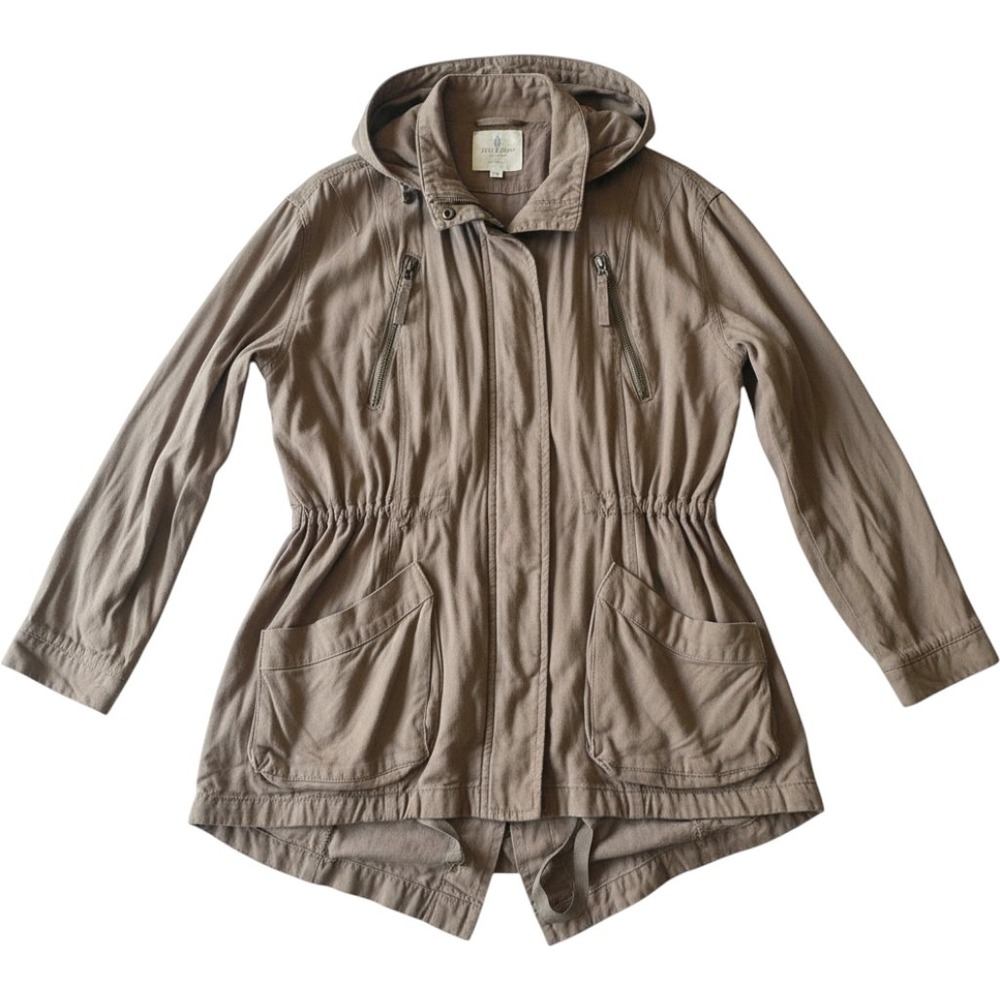 Jade & Ivory Womens M Utility Anorak‎ Jacket Lightweight Hooded Tan Beige Gray